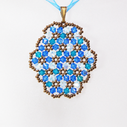 Pendant 30cm - Marissa Oval-Blue Organza - Pendant 30cm - Laiton bronze